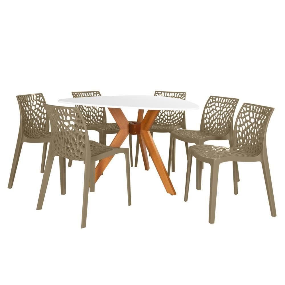 Conjunto Mesa De Jantar Orgânica Nina 120cm Branca Com 6 Cadeiras Gruvyer - Nude