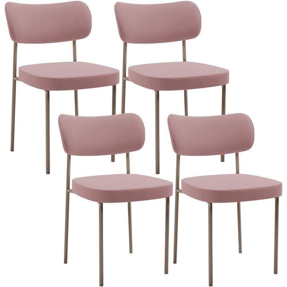 Kit 04 Cadeiras Decorativa Estofada Para Sala De Jantar Melina Base Arena L02 Suede Rosê - Lyam Decor
