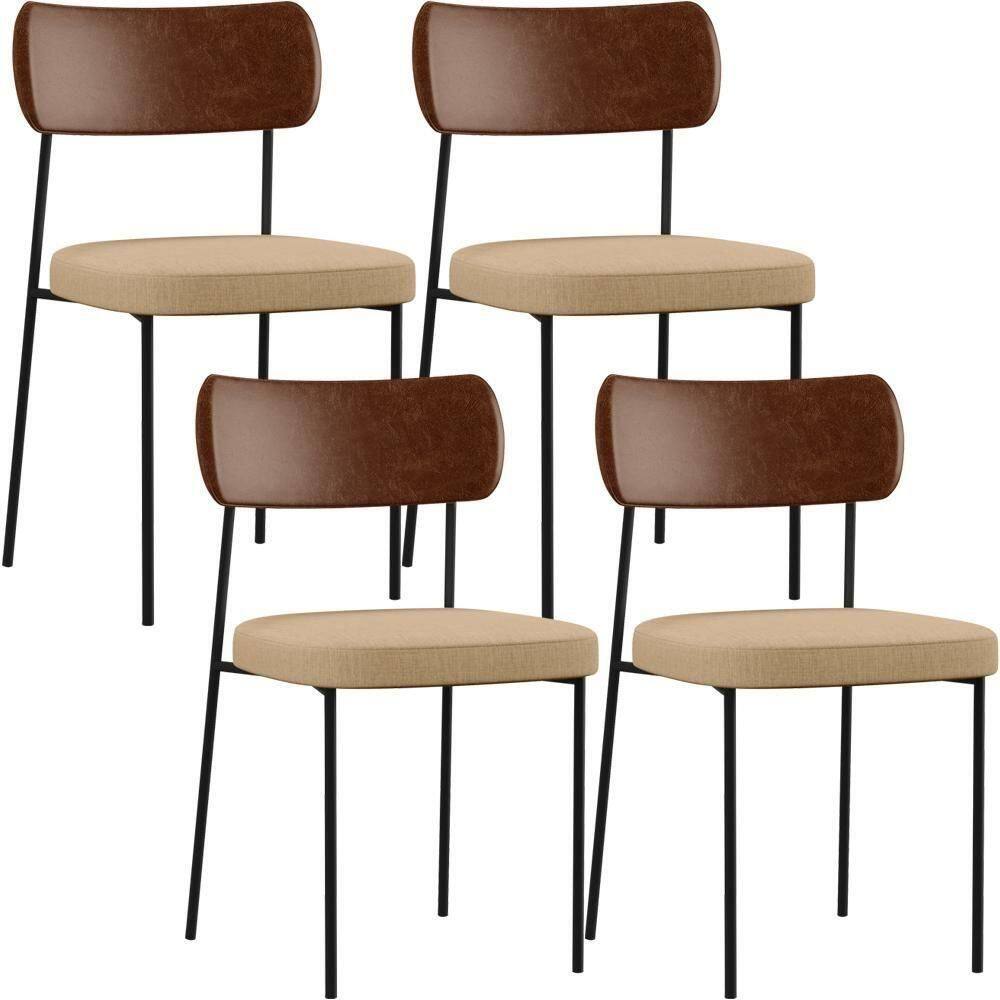 Kit 04 Cadeiras Sala De Jantar L02 Marrom Bege Escuro