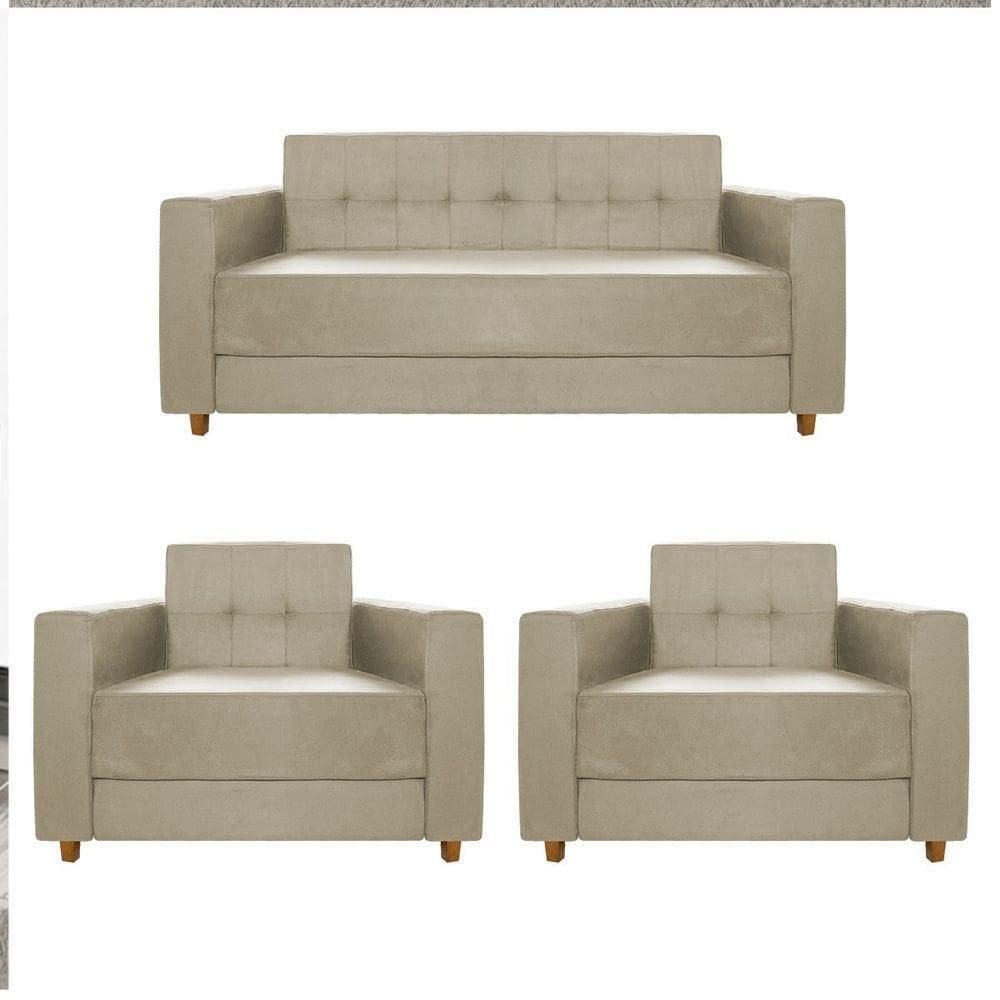 Kit Sofá 2 Lugares E 2 Poltronas Denver Linho - Cor Bege