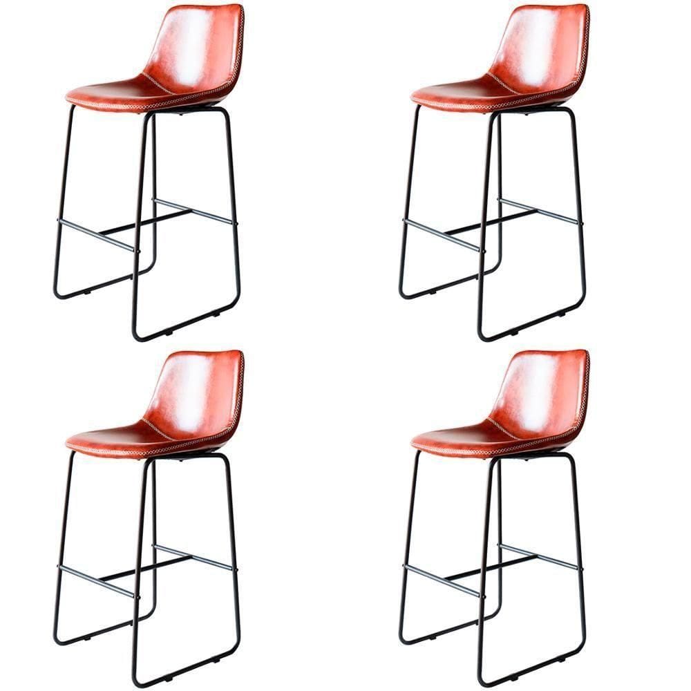 Kit 4 Banquetas Oxford Verner Fratini 100 Cm (altura) Poliuretano (pu) Conhaque Base Em Aço Preto