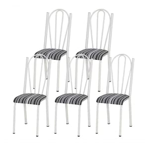 Kit 05 Cadeiras Tubular Branca 021 Assento Preto Listrado Branca Preto Listrado