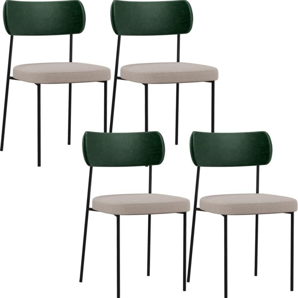 Kit 04 Cadeiras Sala De Jantar L02 Verde Musgo Bege