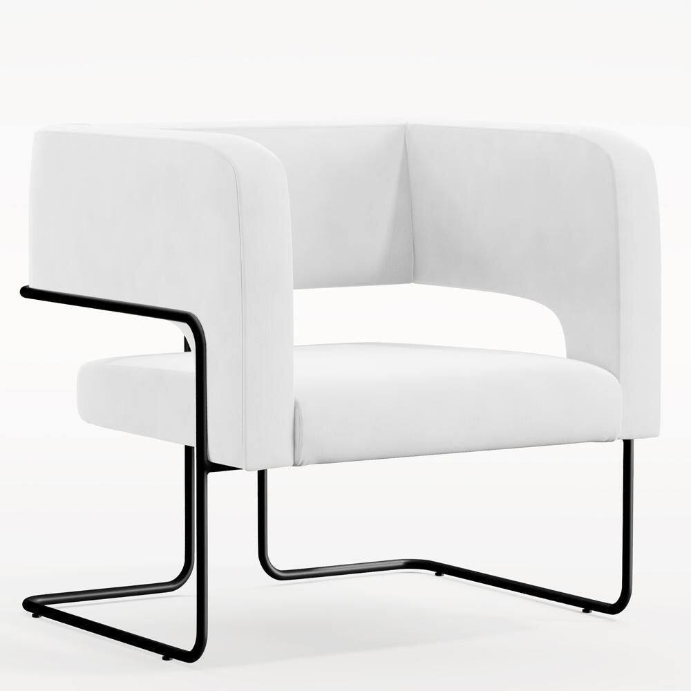 Poltrona Base De Aço Preto Corano Branco C-12