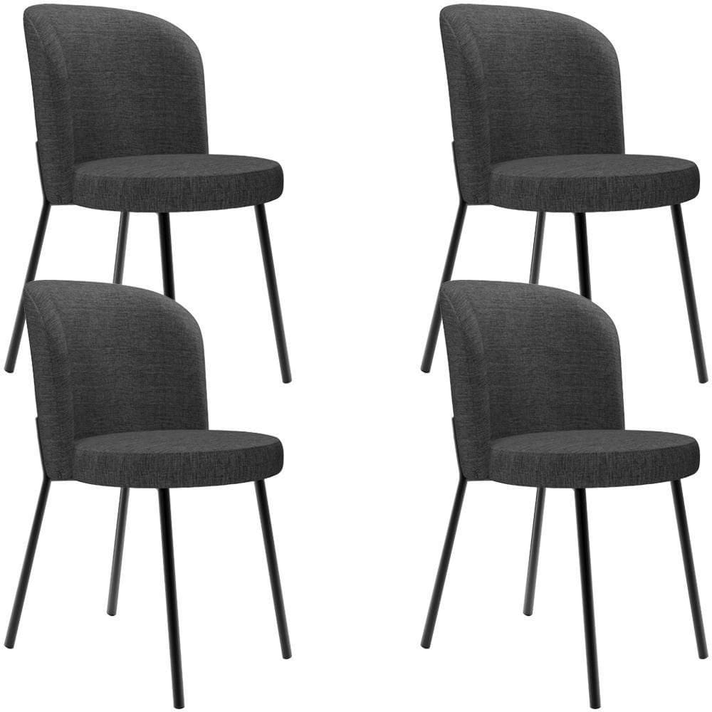 Kit 4 Cadeiras Sala De Jantar Estofada Gavi L02 Linho Cinza Escuro