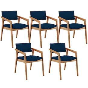 Kit 05 Cadeiras Para Sala De Jantar Estar Living Giorgia B04 Suede Azul Marinho