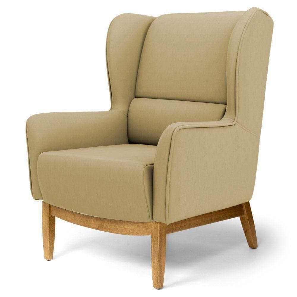 Poltrona Milena Base De Madeira Liso Bege Escuro C-68