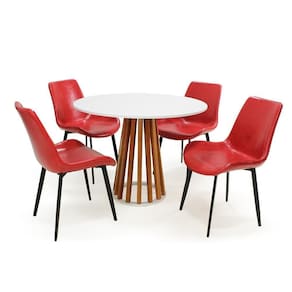 Mesa De Jantar Redonda Talia Branca Amadeirada 100cm Com 4 Cadeiras Estofadas Chicago - Vermelho