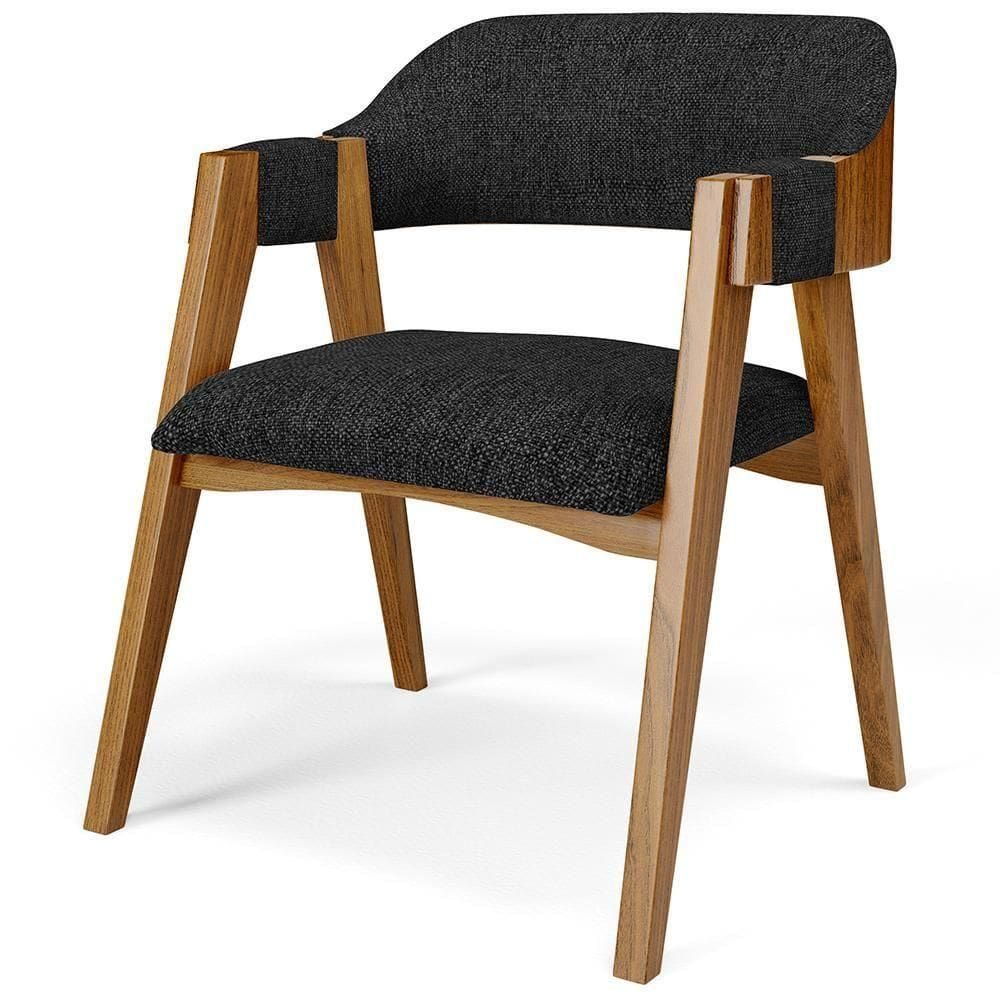 Cadeira Para Sala De Jantar E Estar Living Estofada Suran L02 Linho Chumbo - Lyam