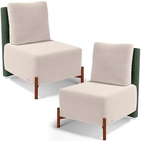 Kit 02 Poltronas Decorativas Sala De Estar Living Pés Madeira Hungria Couríssimo Verde Suede Bege