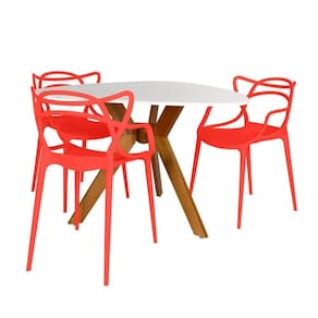Conjunto Mesa De Jantar Orgânica Nina 120cm Branca Com 3 Cadeiras Allegra - Vermelho