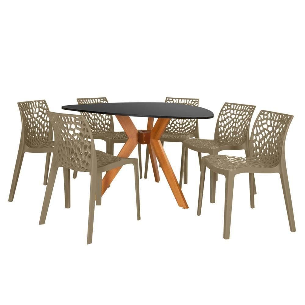 Conjunto Mesa De Jantar Orgânica Nina 120cm Preta Com 6 Cadeiras Gruvyer - Nude