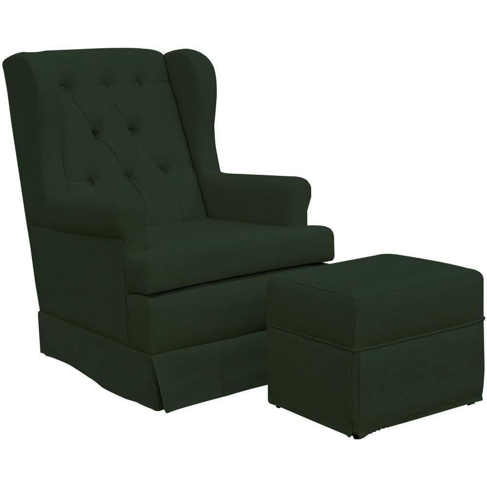 Poltrona E Puff Helena P02 Capitonê Linho Verde Musgo