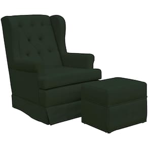 Poltrona E Puff Helena P02 Capitonê Linho Verde Musgo