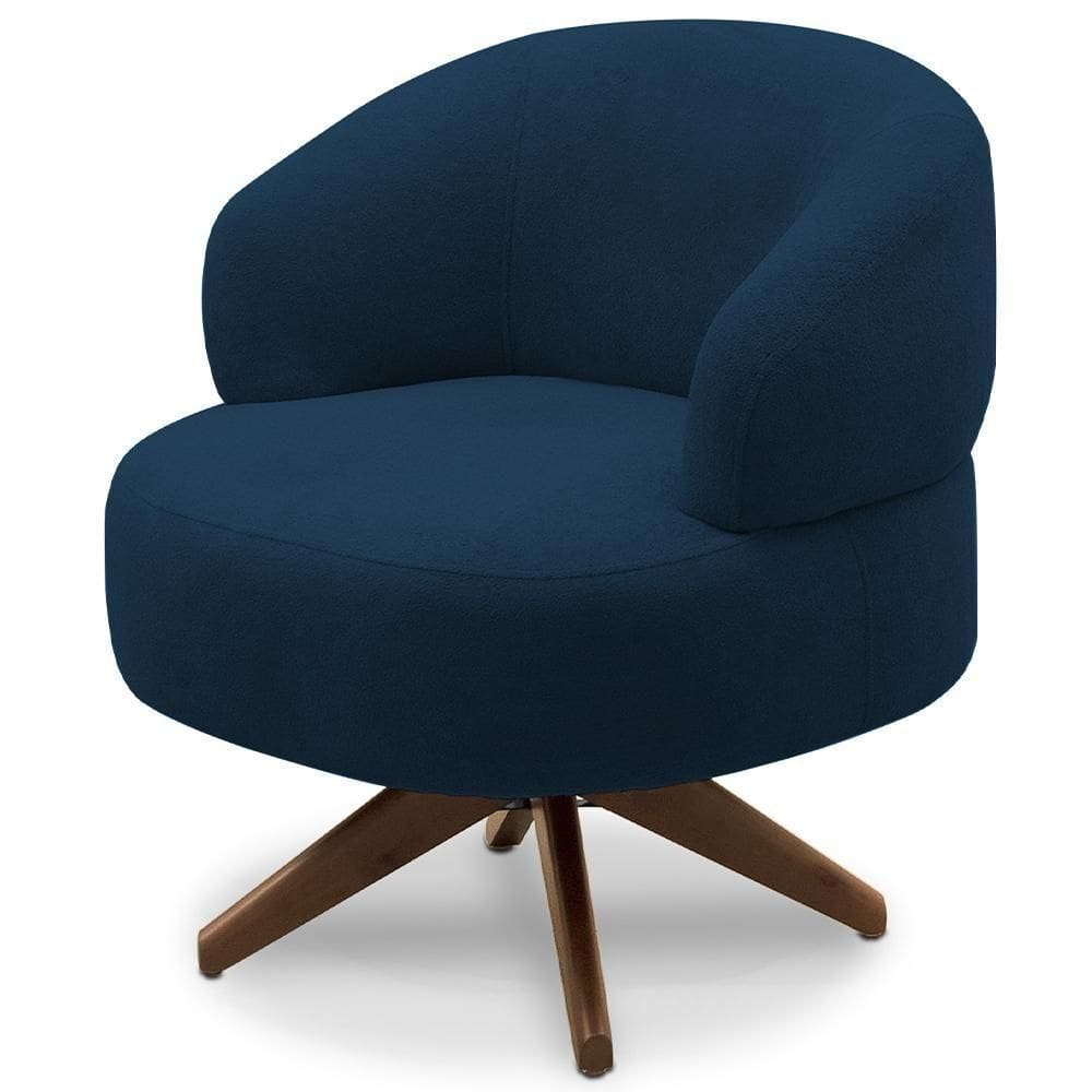 Poltrona Decorativa Giratória Sala De Estar Living Seven F04 Veludo Azul - Lyam Decor