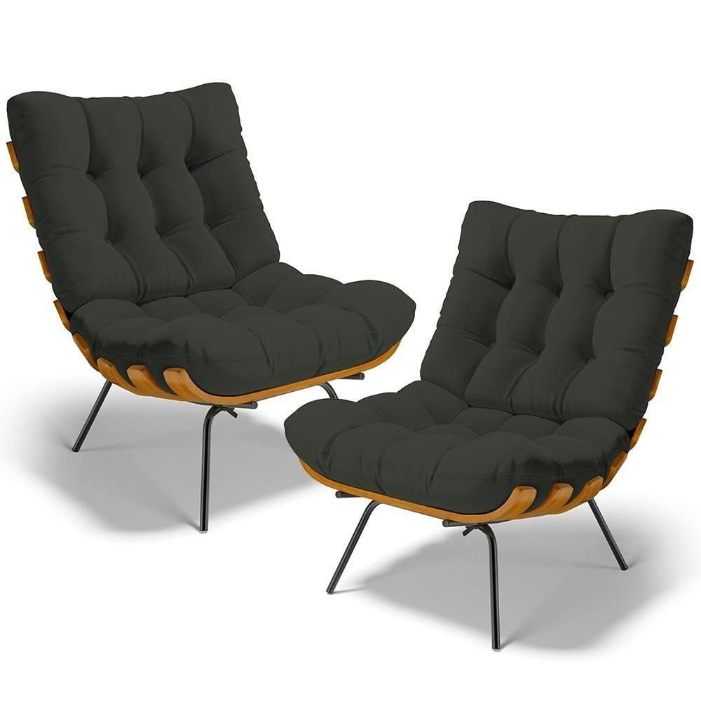 Kit 2 Poltronas Decorativas Costela L02 Linho Verde - Lyam Decor