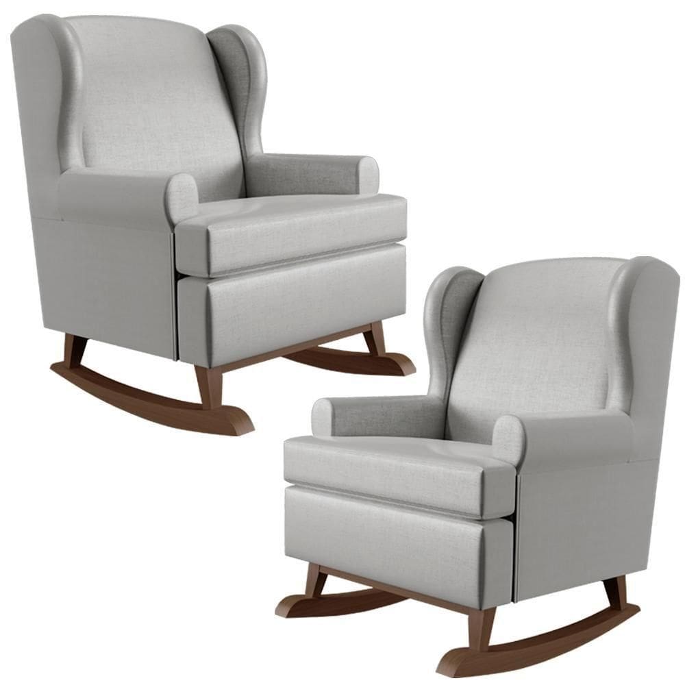 Kit 2 Poltronas Malu Base Madeira P02 Facto Cinza Metalizado