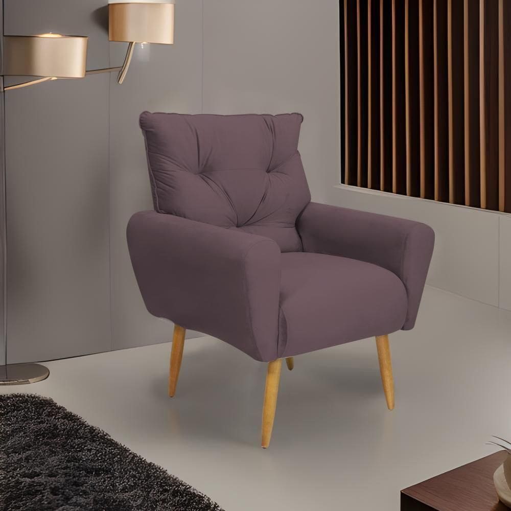 Poltrona Decorativa Para Sala De Estar Quarto E Escritorio Denver Veludo Matrix - Rosê Rosê