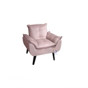 Poltrona Decorativa E Descanso Opala Veludo Rosa Nude Com Fibra De Silicone E Pés Quadrado