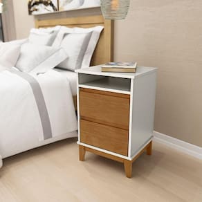 Mesa De Cabeceira Decorativa Every Madeira 2 Gavetas Offwhite/Freijó G74 - Gran Belo