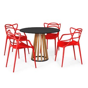 Conjunto Mesa Preta 100cm Com 4 Cadeiras - Vermelho