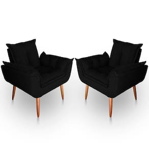 Kit 02 Poltrona Para Sala E Quarto Decorativa Opala Suede Preto