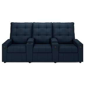 Poltrona Do Papai Reclinável Mallie 3 Lugares Baú Usb Fh9 Veludo Azul - Mpozenato