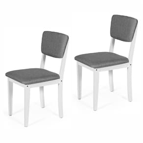 Conjunto 2 Cadeiras De Jantar Estofada Em Madeira Maciça Ella Branco/cinza Escuro