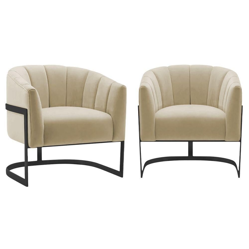 Kit 2 Poltronas Decorativas Sala De Estar Recepção Mavie Base De Ferro Preto Suede Adj Decor Branco