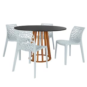 Conjunto Mesa De Jantar Redonda Talia Amadeirada Preta 120cm Com 4 Cadeiras Gruvyer - Cinza