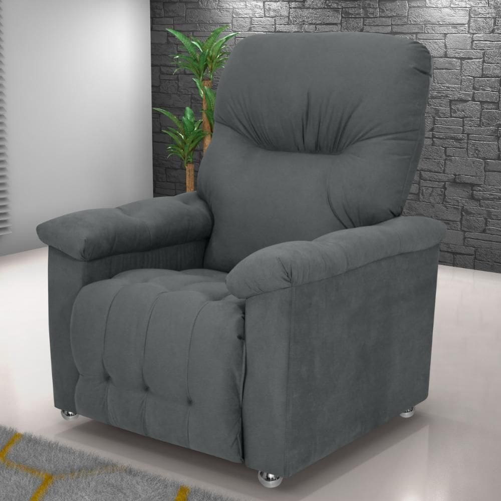 Poltrona Reclinável Papai Theo Veludo Maserati Chumbo