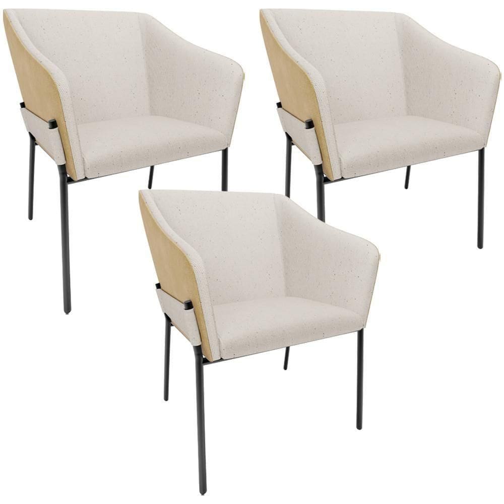 Kit 3 Cadeiras Para Sala De Jantar Estar Living Olívia L02 Linho Cru Couríssimo Fendi - Lyam Decor