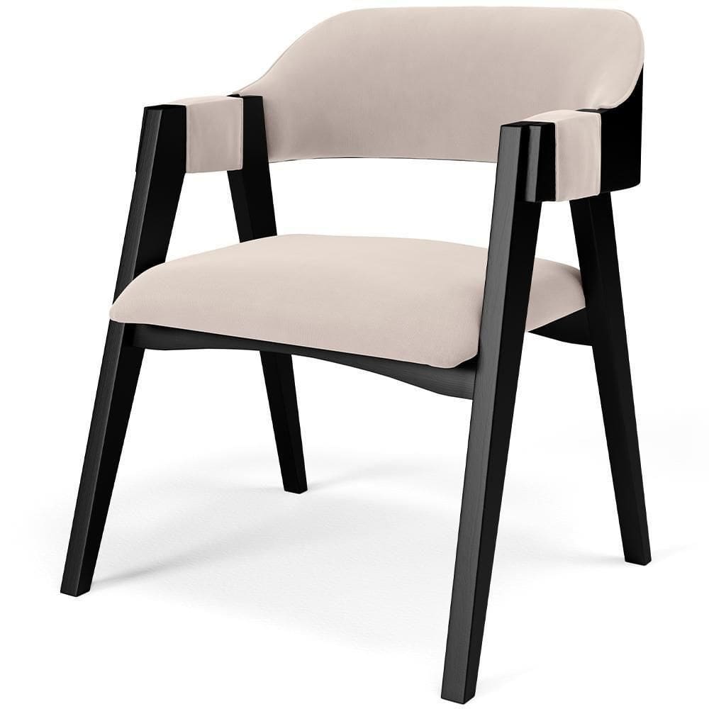 Cadeira Para Sala De Jantar Estar Living Estofada Suran L02 Preto Suede Bege - Lyam Decor