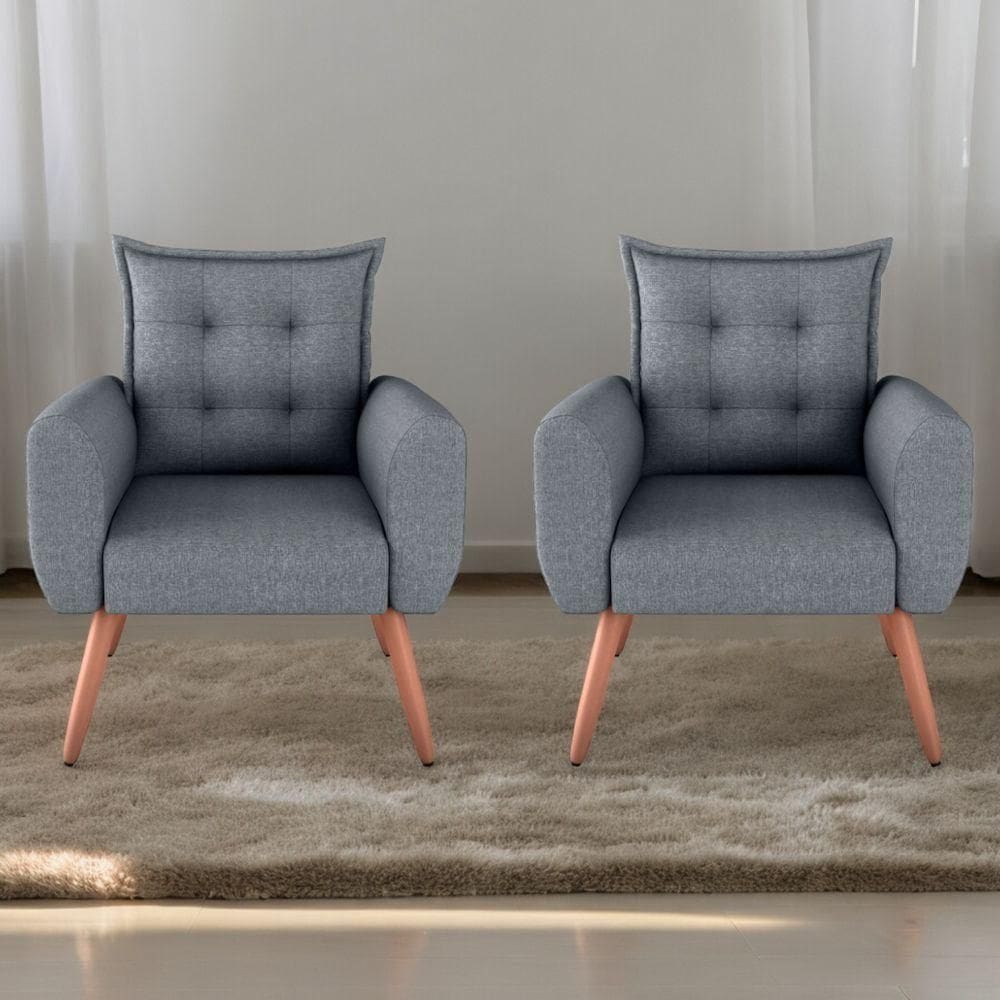 Jogo De Poltronas Decorativas Park Linho Cinza Saturno