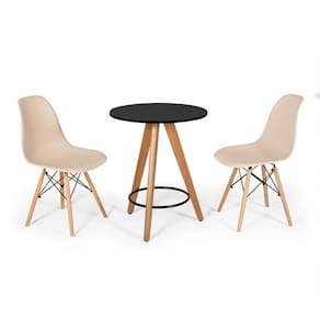 Conjunto Mesa Redonda Aline 70Cm Preta Com 2 Cadeiras Eames Eiffel - Nude