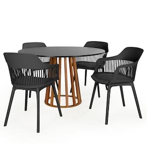 Conjunto Mesa De Jantar Redonda Talia Amadeirada Preta 120cm Com 4 Cadeiras Marcela - Preto