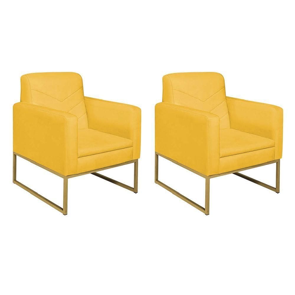 Kit 02 Poltronas Bella Base De Ferro Dourado Corano - Doce Sonho Móveis