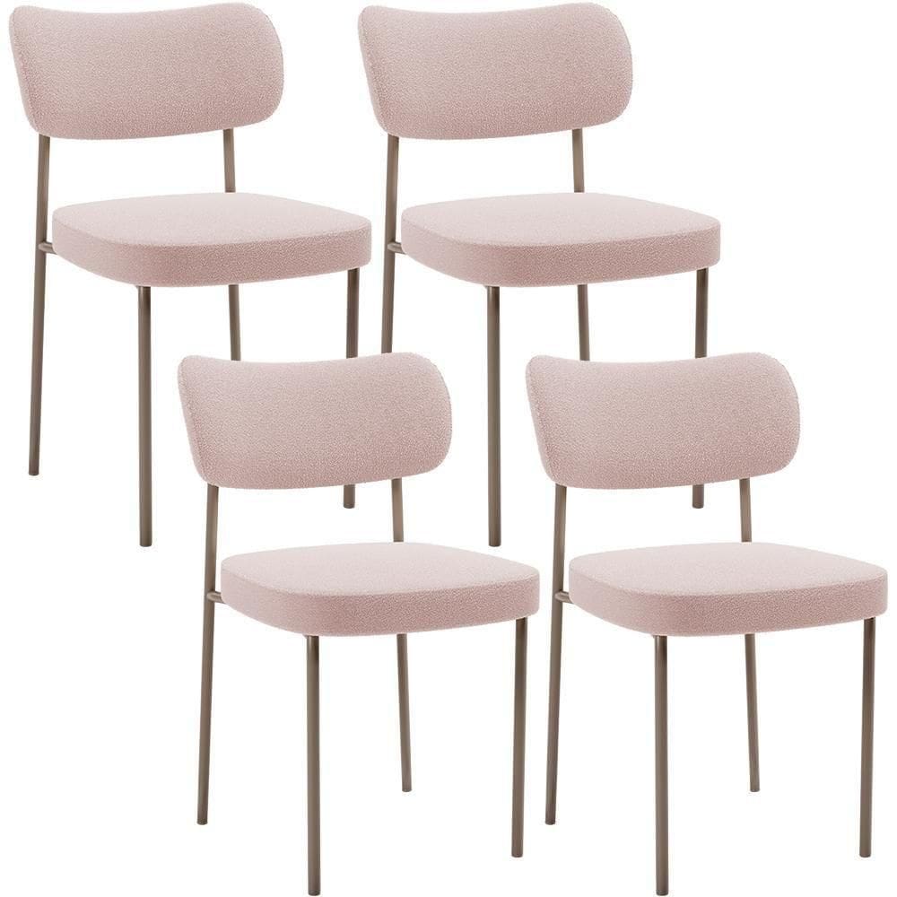 Kit 04 Cadeiras Decorativa Estofada Para Sala De Jantar Melina Base Arena L02 Bouclê Rosê - Lyam Decor
