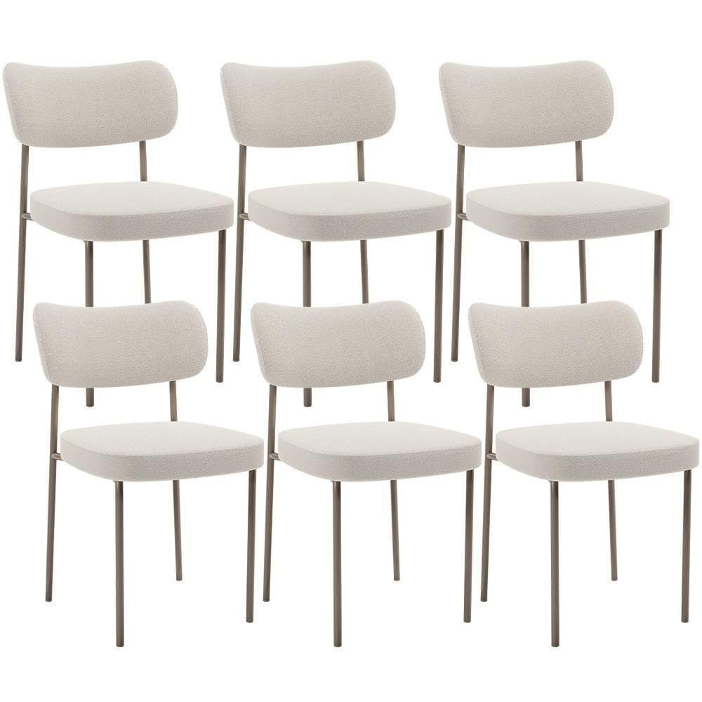 Kit 06 Cadeiras Estofadas Para Sala De Jantar Melina Base Arena L02 Bouclê Cru - Lyam Decor