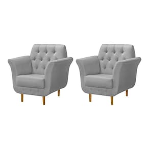 Kit 2 Poltronas Decorativas Pés Palito Em Madeira Playa Linho Cinza - Cinza