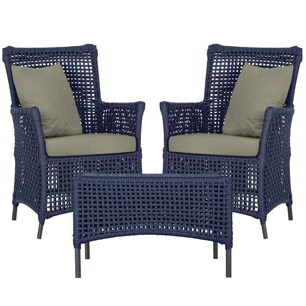 2 Poltronas E 1 Mesa Igapó Alumínio Preta Corda Náutica E8 Azul