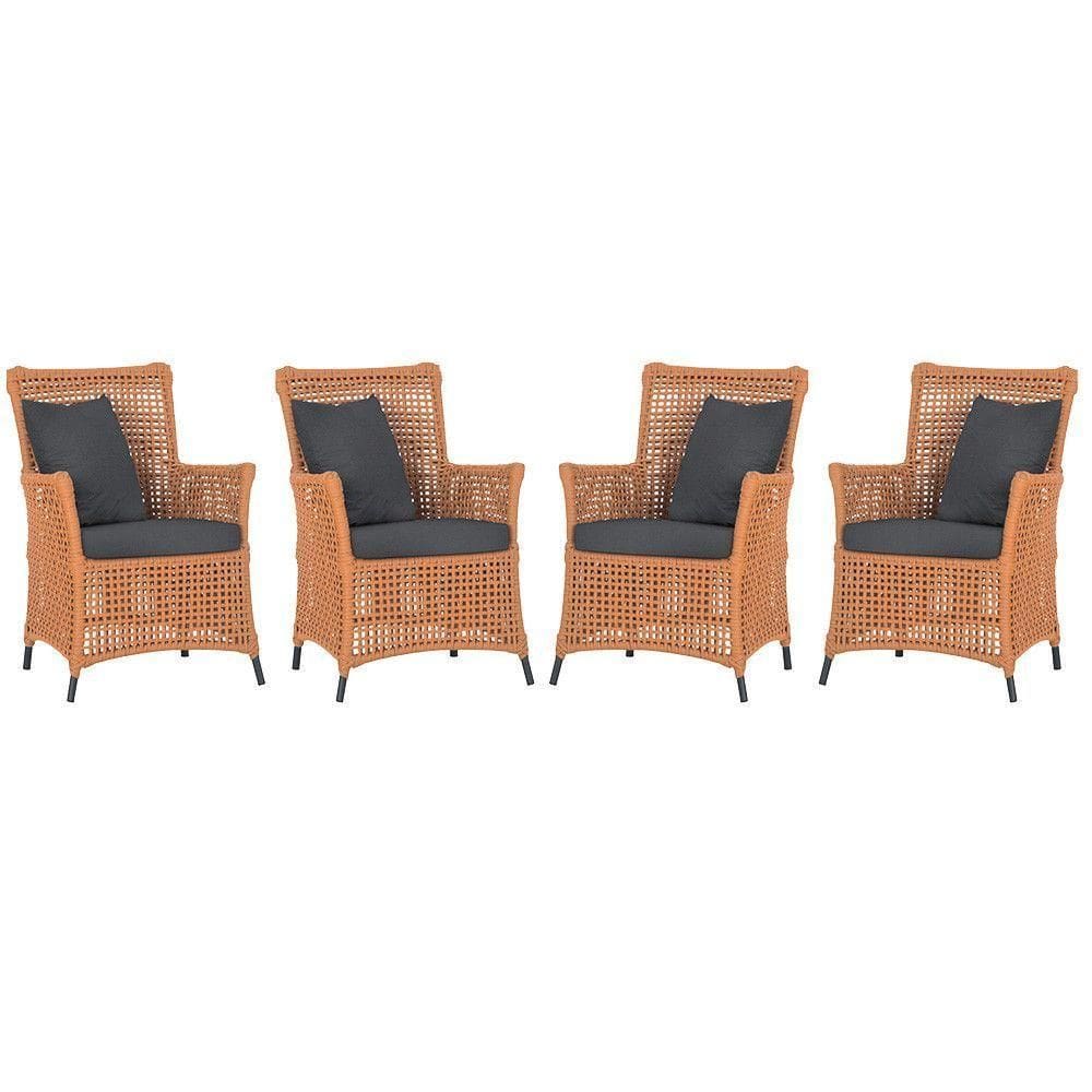 4 Poltronas Igapó Alumínio Pintura Preta Corda Náutica E11 Terra Cota