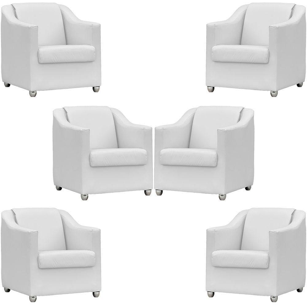 Kit 6 Poltronas Mila Corino Cores Pé De Plástico Cromado - Branco Corino