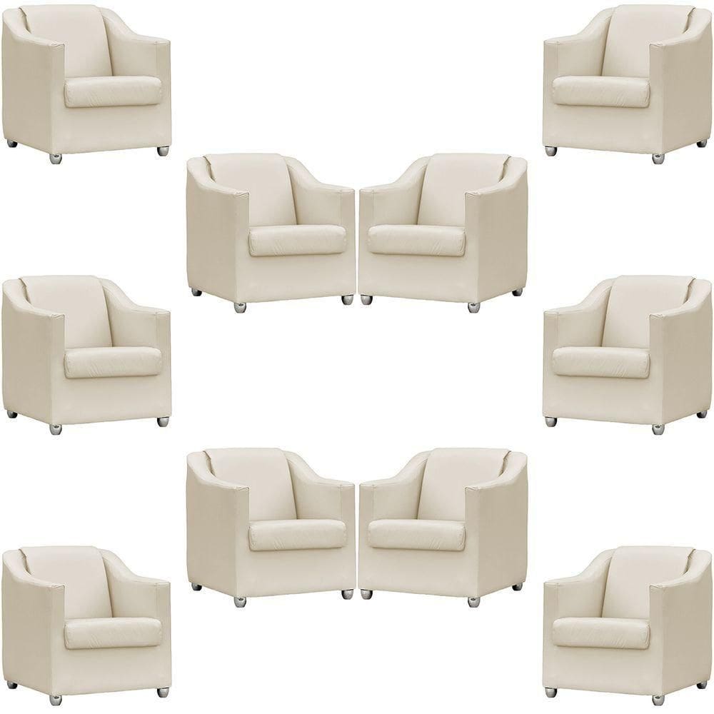 Kit 10 Poltronas Mila Corino Cores Pé De Plástico Cromado - Bege Corino