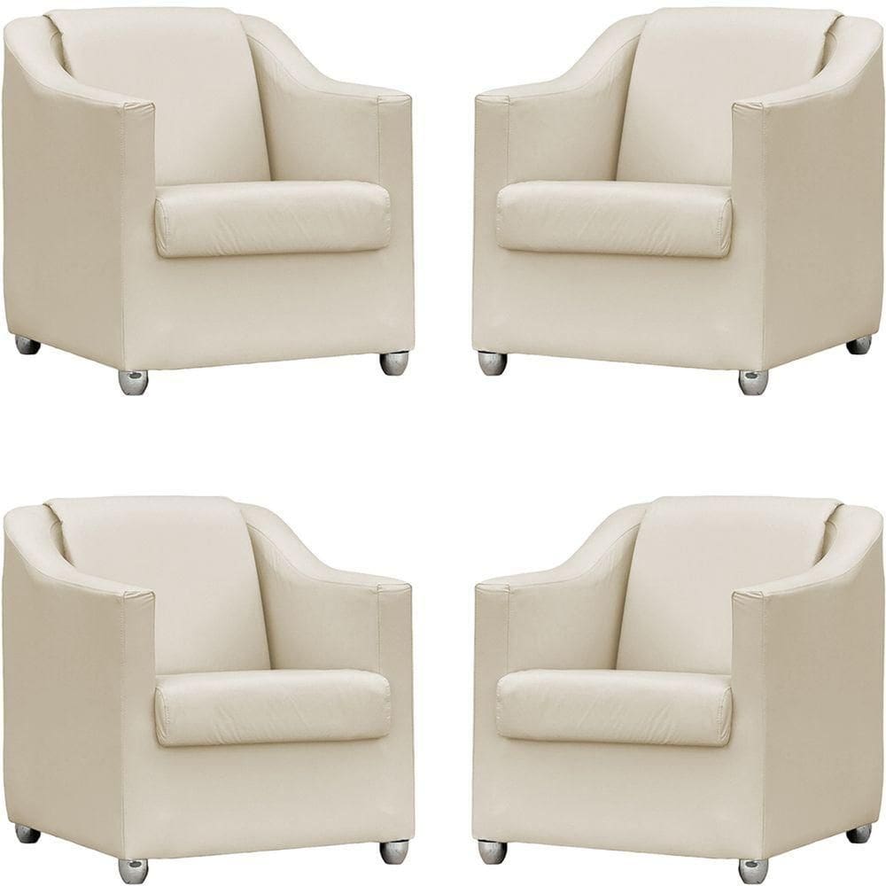 Kit 4 Poltronas Mila Corino Cores Pé De Plástico Cromado - Bege Corino