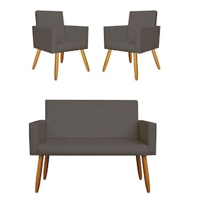 Kit Namoradeira + 02 Poltronas Decorativas Courino Cinza