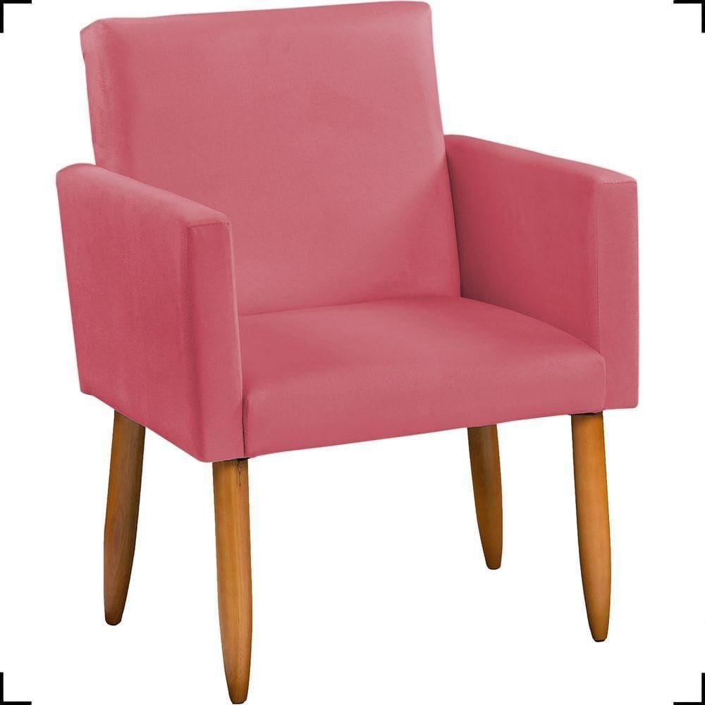 Poltrona Decorativa Para Sala Nina Suede Cores Pé Palito Castanho - Rosê, Suede