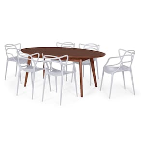 Conjunto Mesa De Jantar Oval Vértice Nozes 190Cm Com 6 Cadeiras Allegra - Cinza