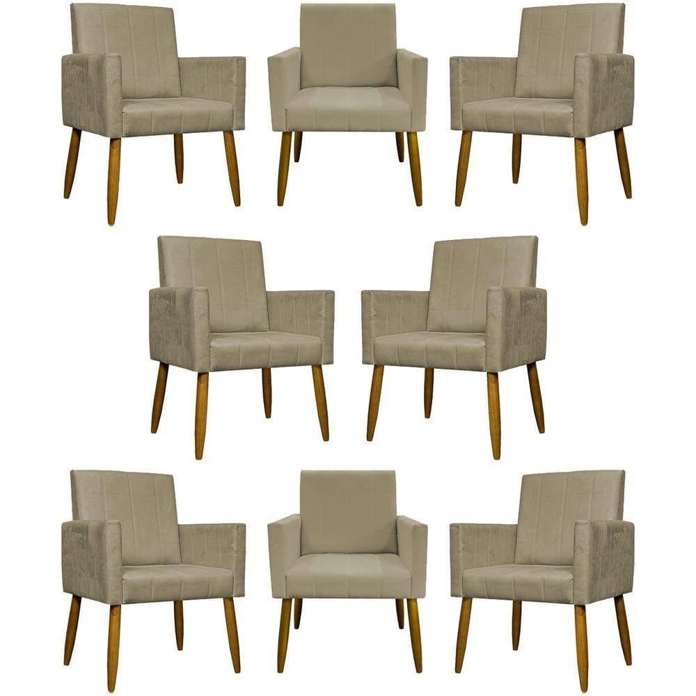 Kit 8 Poltronas Decorativas Mari Pé Palito Castanho - Nude Suede