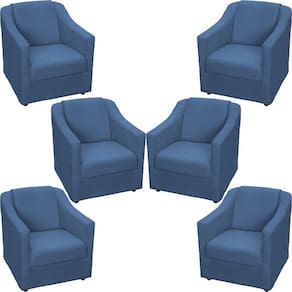 Kit 6 Poltronas Mila Pé De Plástico Cromado - Azul-marinho Suede